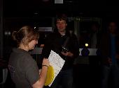 Elmo getting his bowling prize!