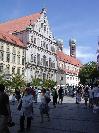 Neuhausser Strasse in M&uuml;nchen with the towers of the Frauenkirche in the background.